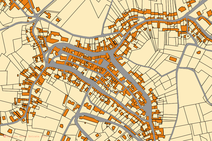 Mappa catastale del centro di Montechiaro d'Asti: particelle e fabbricati, cartografia Agenzia delle Entrate