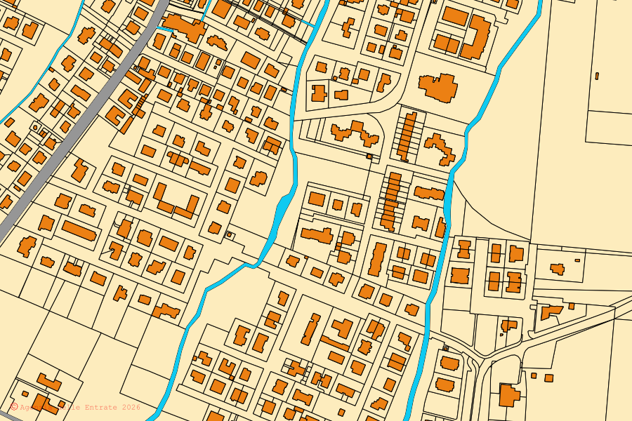 Mappa catastale del centro di Montechiarugolo: particelle e fabbricati, cartografia Agenzia delle Entrate