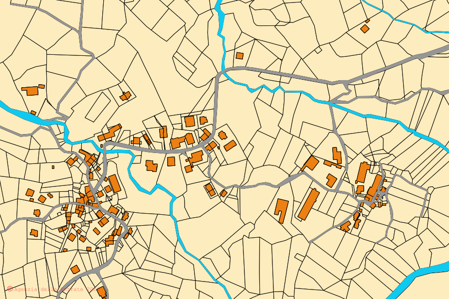 Mappa catastale del centro di Montecopiolo: particelle e fabbricati, cartografia Agenzia delle Entrate