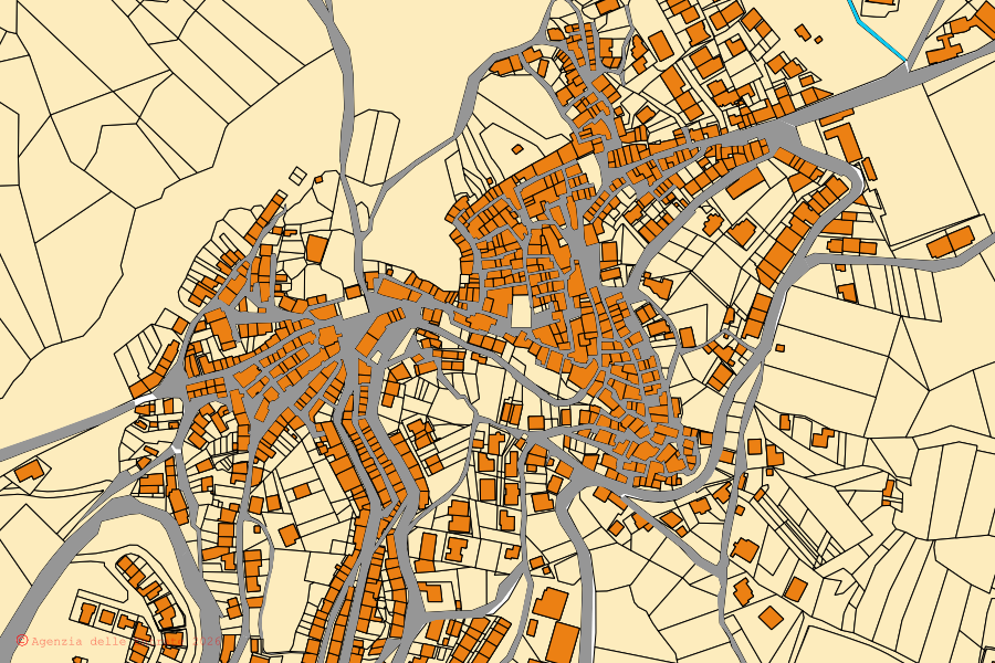 Mappa catastale del centro di Montefalcone di Val Fortore: particelle e fabbricati, cartografia Agenzia delle Entrate