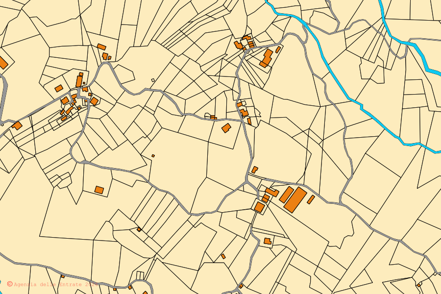 Mappa catastale del centro di Montefiorino: particelle e fabbricati, cartografia Agenzia delle Entrate