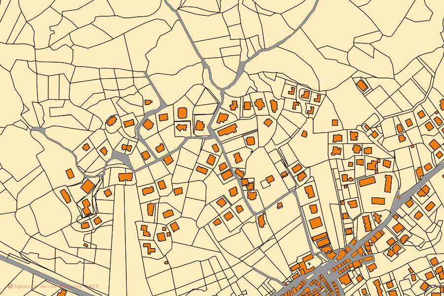 Mappa catastale del centro di Monteflavio: particelle e fabbricati, cartografia Agenzia delle Entrate