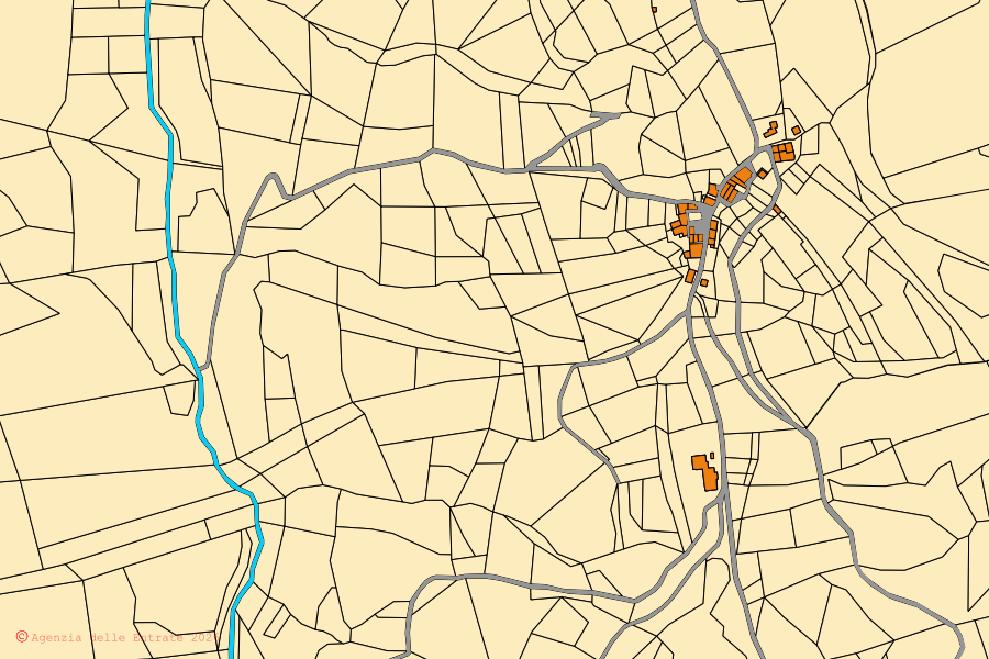Mappa catastale del centro di Montefortino: particelle e fabbricati, cartografia Agenzia delle Entrate