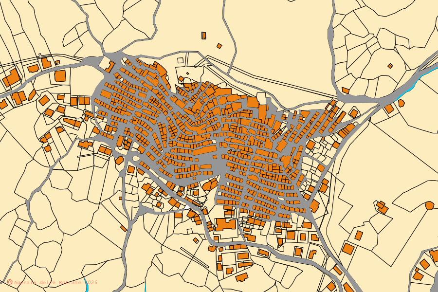 Mappa catastale del centro di Montegiordano: particelle e fabbricati, cartografia Agenzia delle Entrate