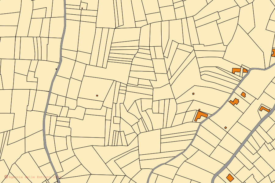 Mappa catastale del centro di Montegrosso d'Asti: particelle e fabbricati, cartografia Agenzia delle Entrate