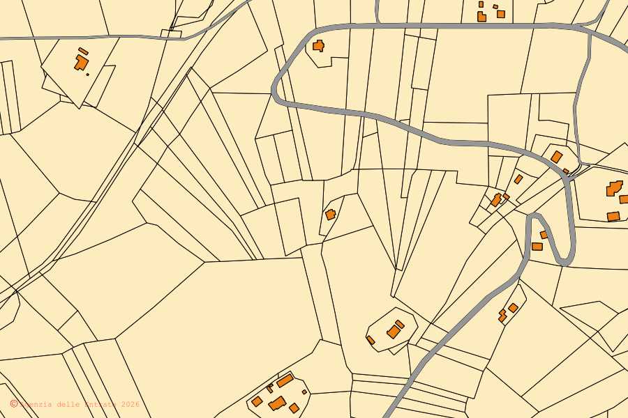 Mappa catastale del centro di Monteleone di Fermo: particelle e fabbricati, cartografia Agenzia delle Entrate