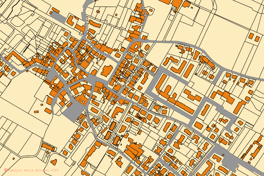 Mappa catastale del centro di Montelupo Fiorentino: particelle e fabbricati, cartografia Agenzia delle Entrate