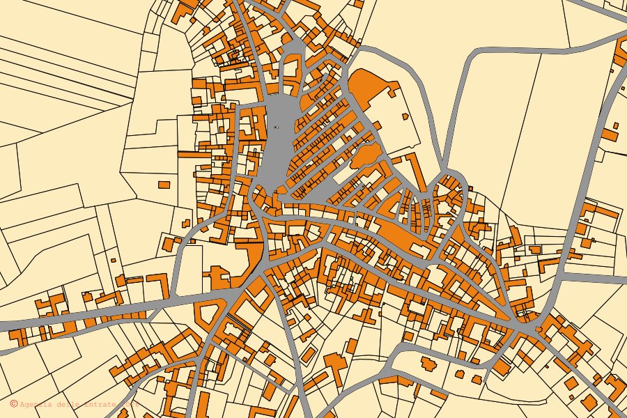 Mappa catastale del centro di Montemagno Monferrato: particelle e fabbricati, cartografia Agenzia delle Entrate