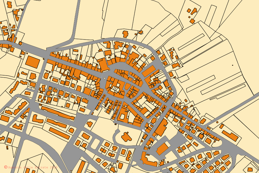 Mappa catastale del centro di Montemarciano: particelle e fabbricati, cartografia Agenzia delle Entrate