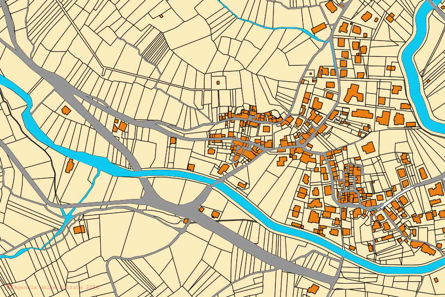 Mappa catastale del centro di Montereale: particelle e fabbricati, cartografia Agenzia delle Entrate