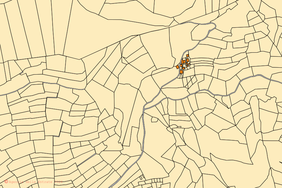 Mappa catastale del centro di Monterosso Grana: particelle e fabbricati, cartografia Agenzia delle Entrate