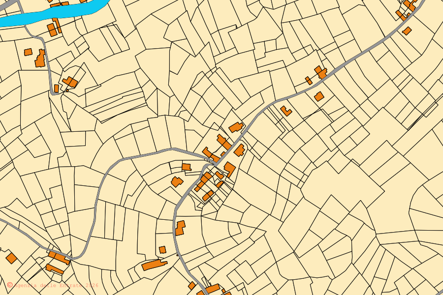 Mappa catastale del centro di Monteu Roero: particelle e fabbricati, cartografia Agenzia delle Entrate