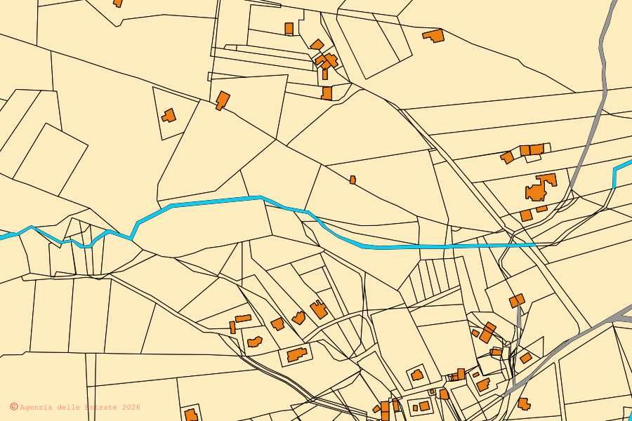 Mappa catastale del centro di Monti: particelle e fabbricati, cartografia Agenzia delle Entrate