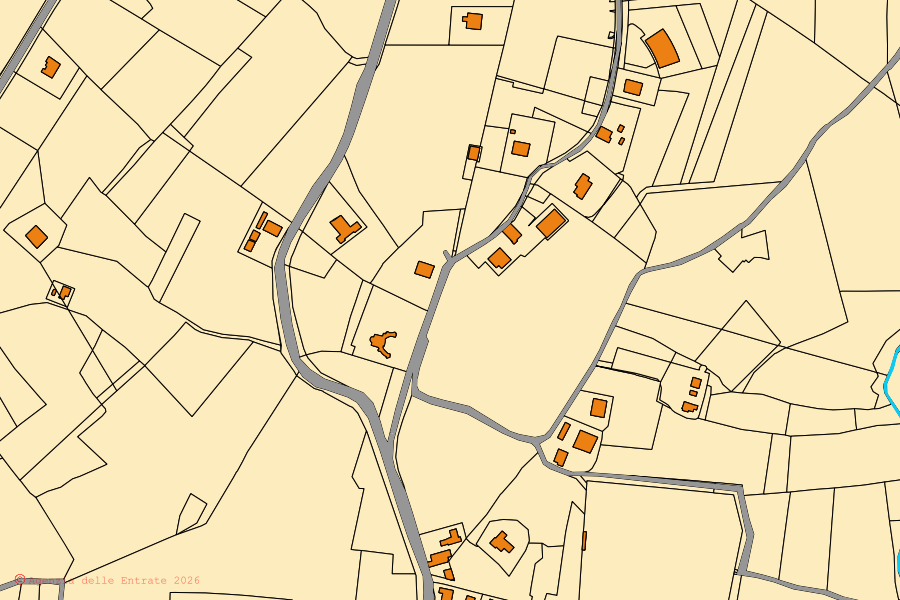 Mappa catastale del centro di Montiano: particelle e fabbricati, cartografia Agenzia delle Entrate