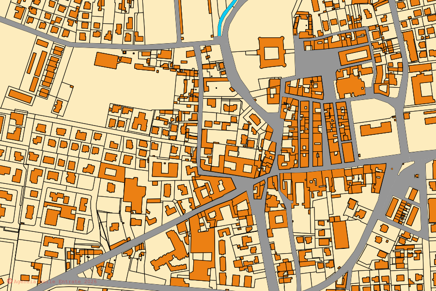 Mappa catastale del centro di Monticelli d'Ongina: particelle e fabbricati, cartografia Agenzia delle Entrate