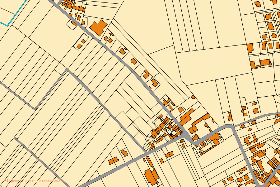 Mappa catastale del centro di Monticelli Pavese: particelle e fabbricati, cartografia Agenzia delle Entrate