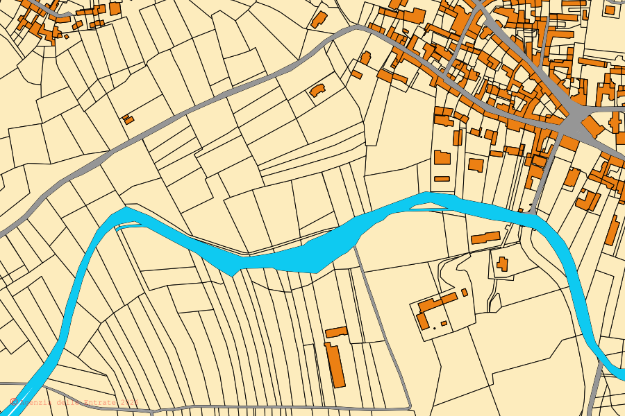 Mappa catastale del centro di Monticello d'Alba: particelle e fabbricati, cartografia Agenzia delle Entrate
