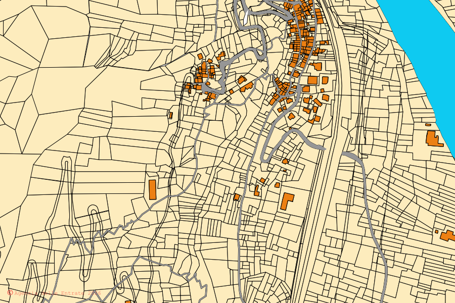 Mappa catastale del centro di Montjovet: particelle e fabbricati, cartografia Agenzia delle Entrate