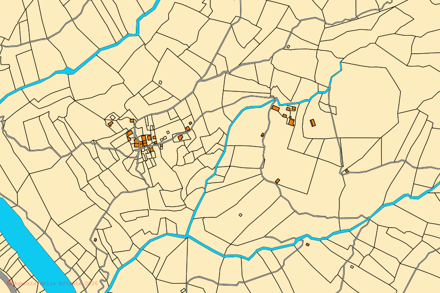 Mappa catastale del centro di Montoggio: particelle e fabbricati, cartografia Agenzia delle Entrate