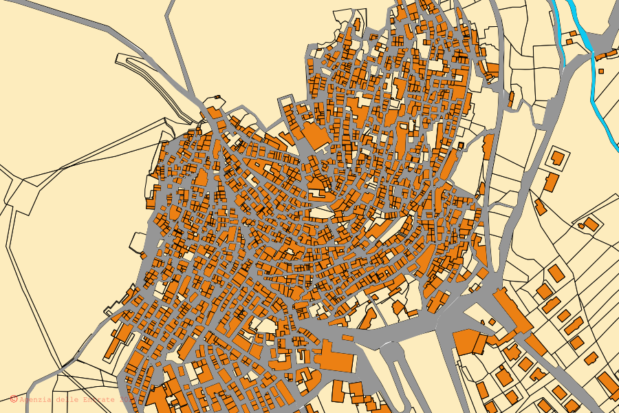 Mappa catastale del centro di Morano Calabro: particelle e fabbricati, cartografia Agenzia delle Entrate