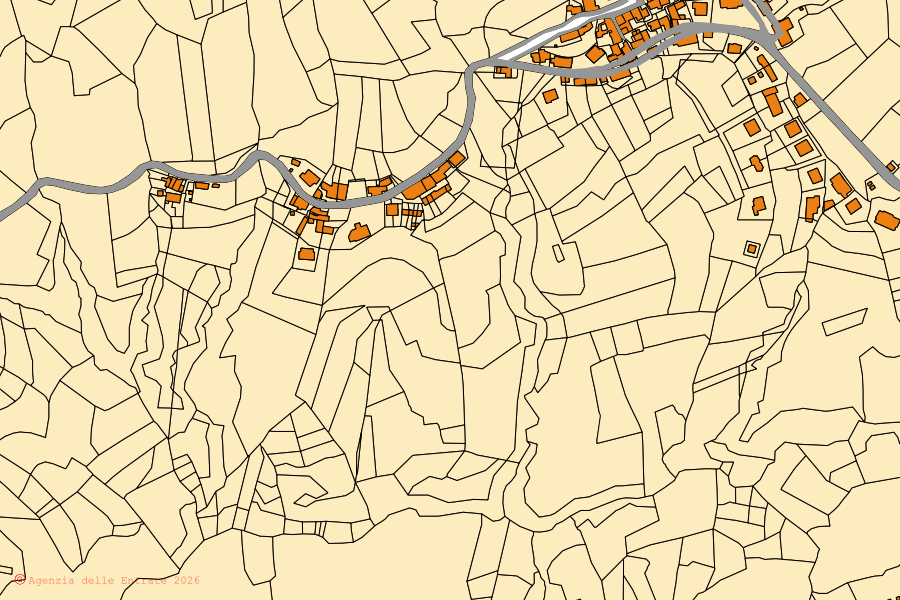 Mappa catastale del centro di Morbello: particelle e fabbricati, cartografia Agenzia delle Entrate