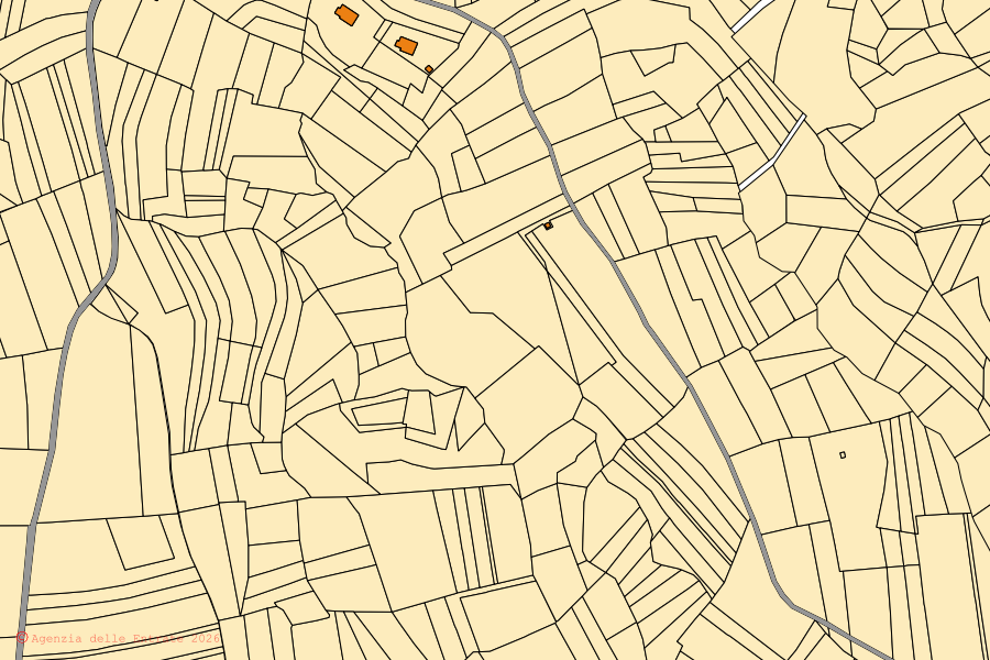 Mappa catastale del centro di Moriondo Torinese: particelle e fabbricati, cartografia Agenzia delle Entrate