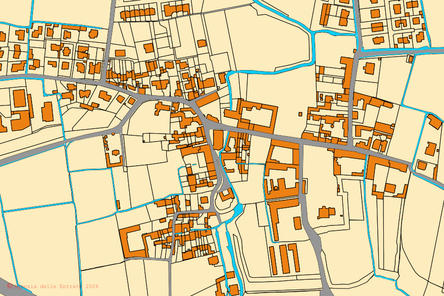 Mappa catastale del centro di Moscazzano: particelle e fabbricati, cartografia Agenzia delle Entrate