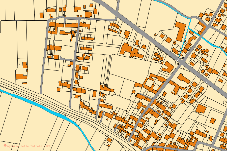 Mappa catastale del centro di Motta Baluffi: particelle e fabbricati, cartografia Agenzia delle Entrate