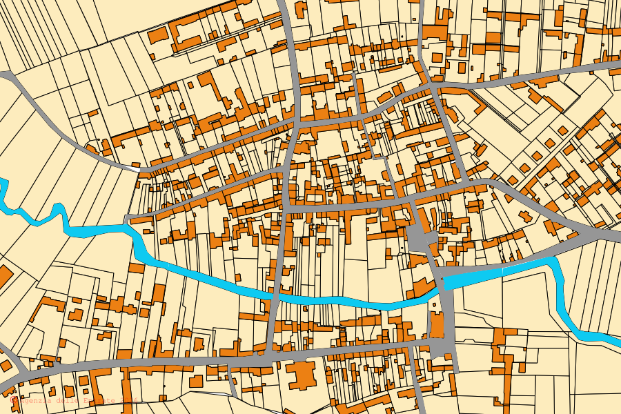 Mappa catastale del centro di Motta de' Conti: particelle e fabbricati, cartografia Agenzia delle Entrate