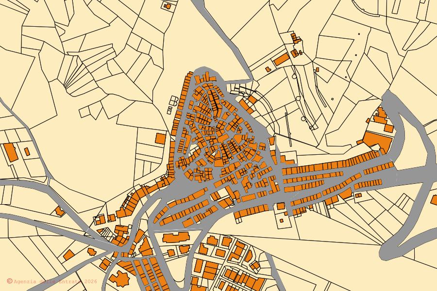 Mappa catastale del centro di Motta Montecorvino: particelle e fabbricati, cartografia Agenzia delle Entrate