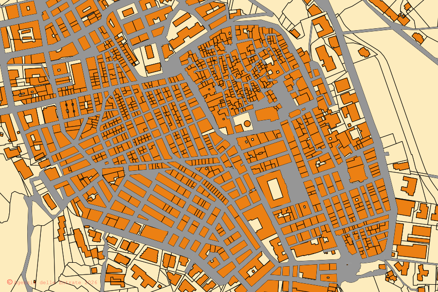 Mappa catastale del centro di Mottola: particelle e fabbricati, cartografia Agenzia delle Entrate