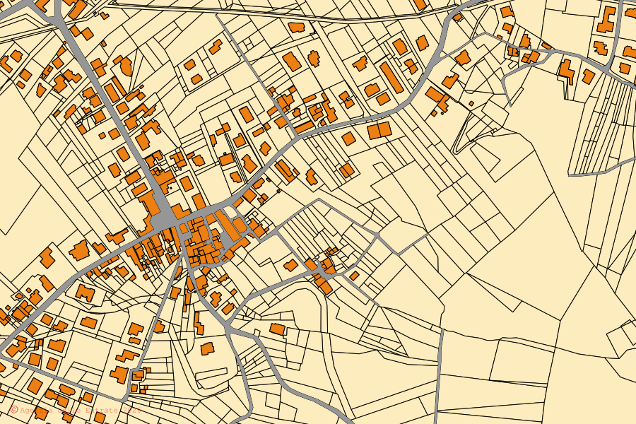 Mappa catastale del centro di Mozzagrogna: particelle e fabbricati, cartografia Agenzia delle Entrate