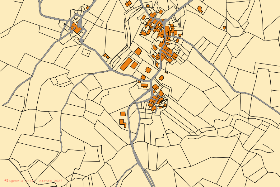 Mappa catastale del centro di Muccia: particelle e fabbricati, cartografia Agenzia delle Entrate