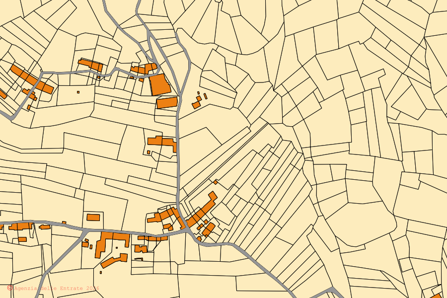 Mappa catastale del centro di Murisengo: particelle e fabbricati, cartografia Agenzia delle Entrate