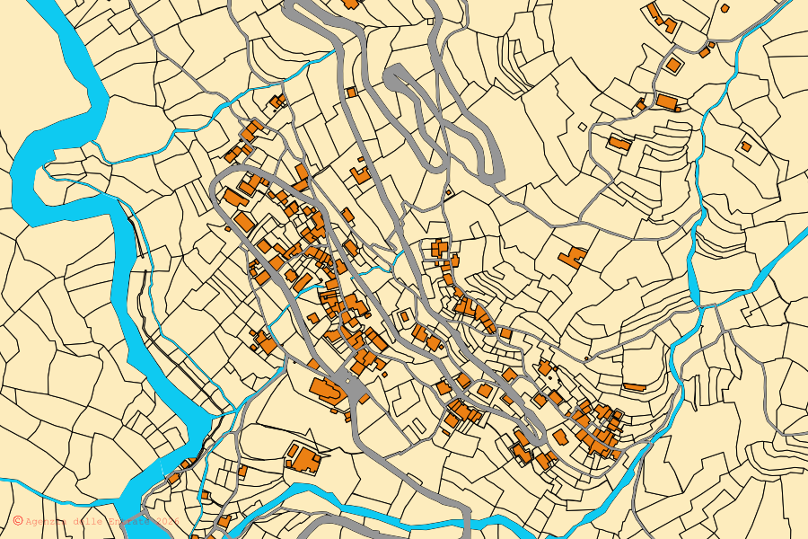 Mappa catastale del centro di Neirone: particelle e fabbricati, cartografia Agenzia delle Entrate