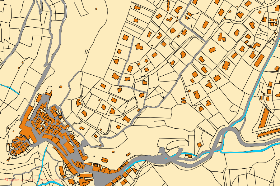 Mappa catastale del centro di Nemi: particelle e fabbricati, cartografia Agenzia delle Entrate