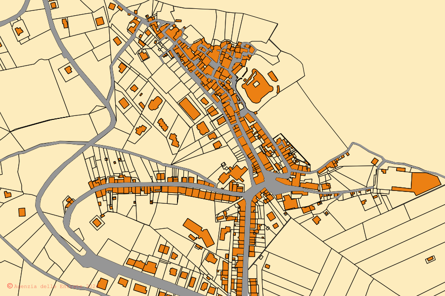 Mappa catastale del centro di Nerola: particelle e fabbricati, cartografia Agenzia delle Entrate