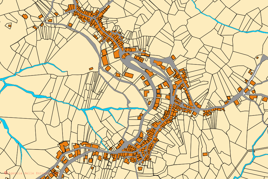 Mappa catastale del centro di Nespolo: particelle e fabbricati, cartografia Agenzia delle Entrate