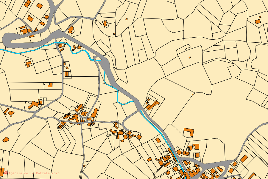 Mappa catastale del centro di Neviano degli Arduini: particelle e fabbricati, cartografia Agenzia delle Entrate