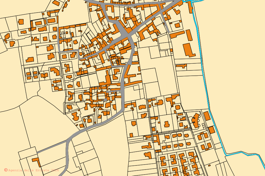 Mappa catastale del centro di Nibbiola: particelle e fabbricati, cartografia Agenzia delle Entrate