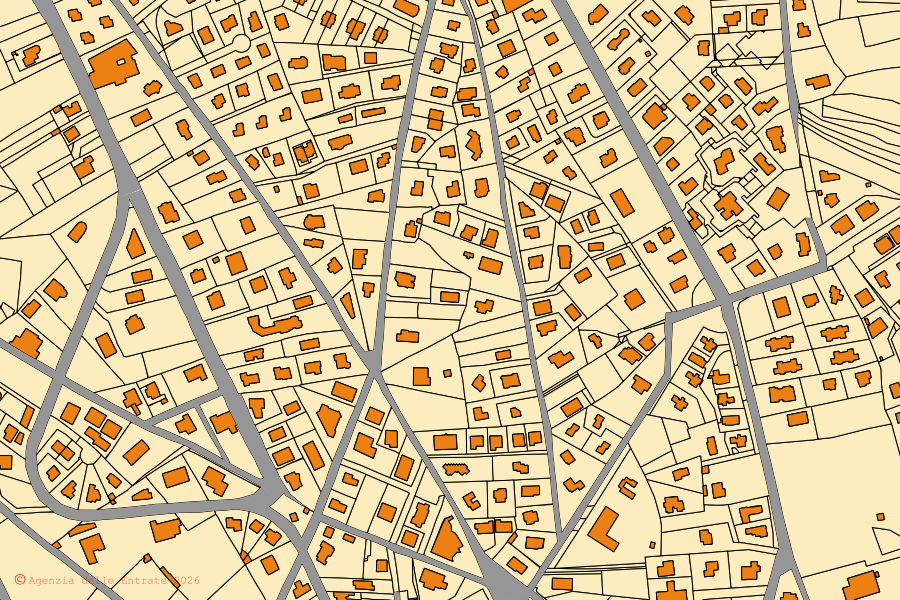 Mappa catastale del centro di Nicolosi: particelle e fabbricati, cartografia Agenzia delle Entrate