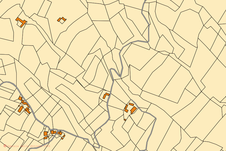 Mappa catastale del centro di Niella Belbo: particelle e fabbricati, cartografia Agenzia delle Entrate