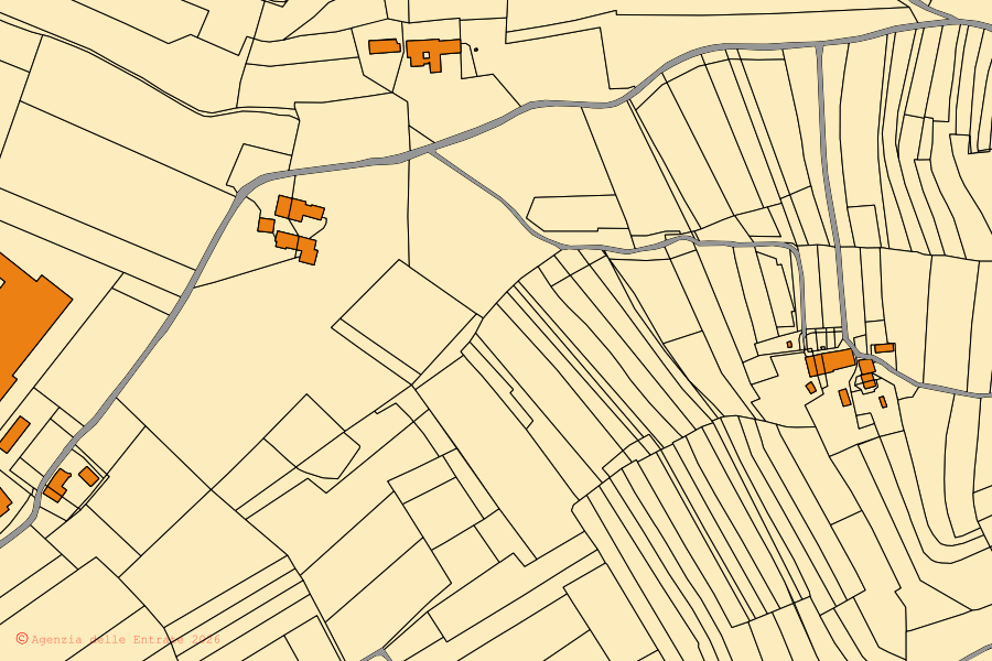 Mappa catastale del centro di Novello: particelle e fabbricati, cartografia Agenzia delle Entrate