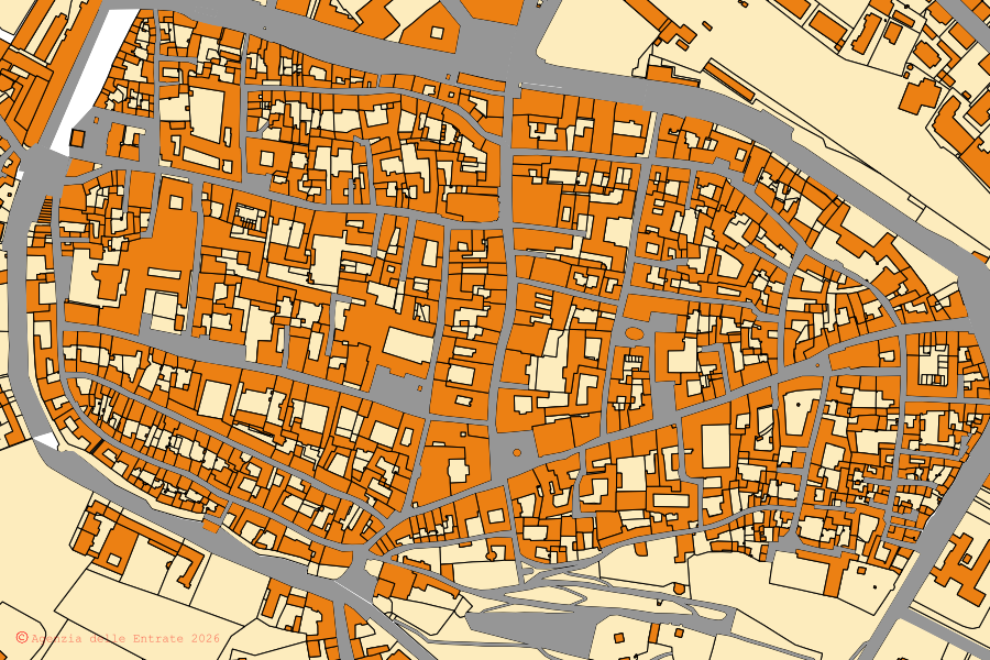 Mappa catastale del centro di Novi Ligure: particelle e fabbricati, cartografia Agenzia delle Entrate