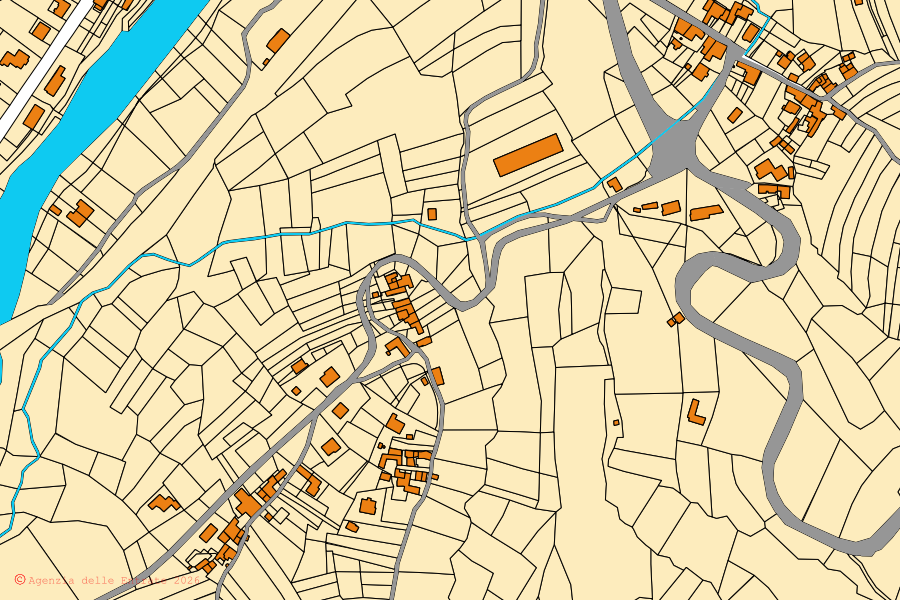Mappa catastale del centro di Nucetto: particelle e fabbricati, cartografia Agenzia delle Entrate