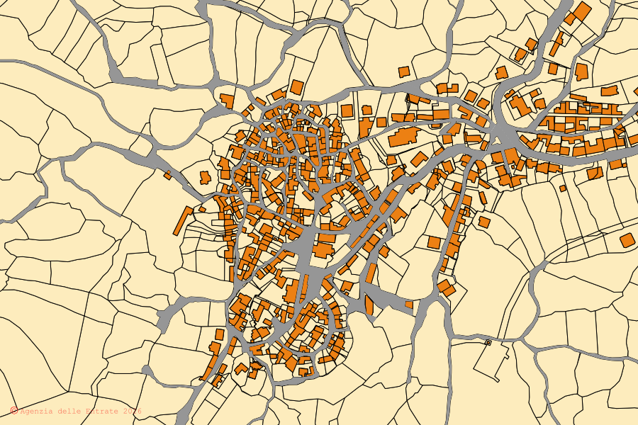 Mappa catastale del centro di Nughedu Santa Vittoria: particelle e fabbricati, cartografia Agenzia delle Entrate