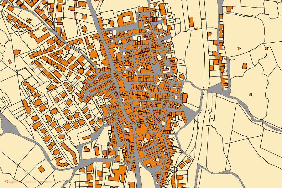 Mappa catastale del centro di Nulvi: particelle e fabbricati, cartografia Agenzia delle Entrate