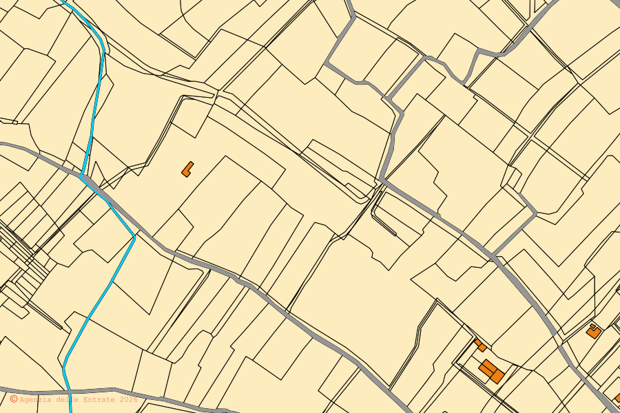 Mappa catastale del centro di Nurachi: particelle e fabbricati, cartografia Agenzia delle Entrate