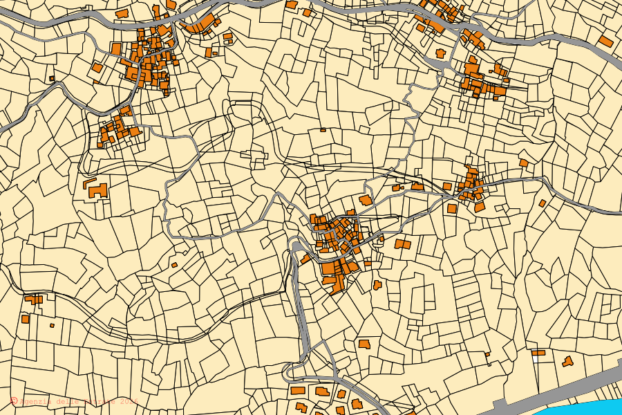 Mappa catastale del centro di Nus: particelle e fabbricati, cartografia Agenzia delle Entrate