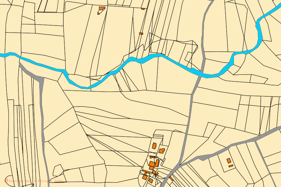 Mappa catastale del centro di Nuxis: particelle e fabbricati, cartografia Agenzia delle Entrate